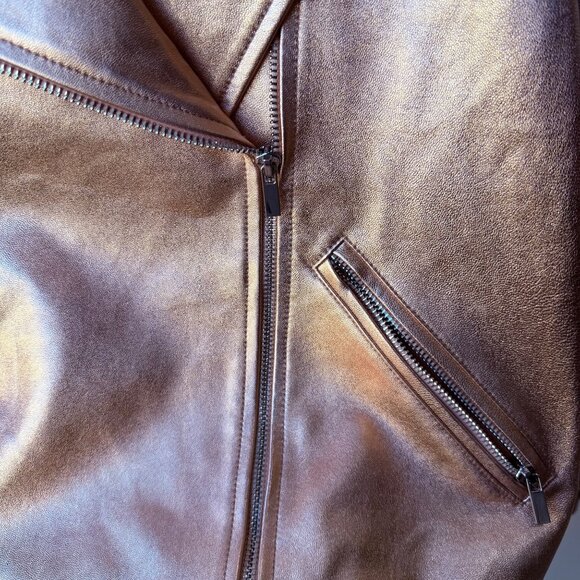 Neiman Marcus Rose Gold Metallic Leather Moto Jacket – Size M - Picture 8 of 11